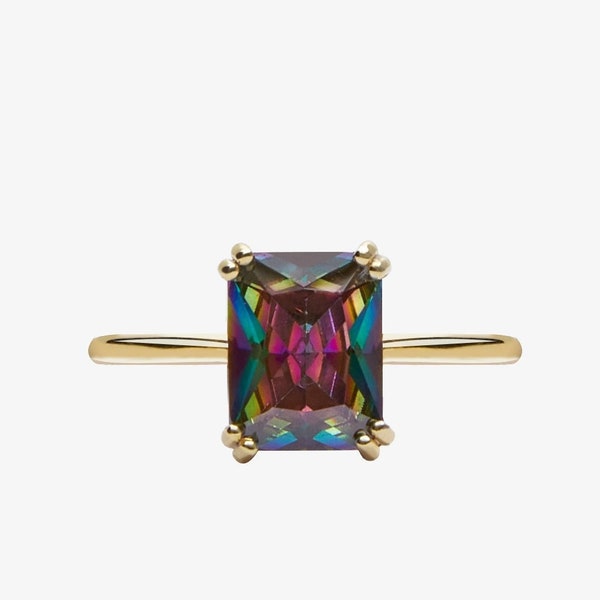 Topaz Statement Ring, Mystic Topaz Ring, Mystic Stone Rings, Rings for Women, Gold Rings, Gift for Her, Topaz Solitaire Rings, Mother's Day