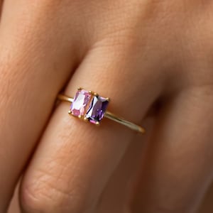 Personalized Birthstone Ring: 14K Vermeil Sterling Silver Baguette Stone