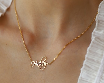 14K Solid Gold Custom Name Necklace • Personalized Script Nameplate Jewelry • Real Gold Name Pendant • Dainty Everyday Necklace Gift for Her