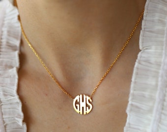 14k Gold Monogram Necklace, Monogram Necklace in Gold, Personalized Monogram Necklace, Custom Jewelry, 3 Initials Monogram Necklace