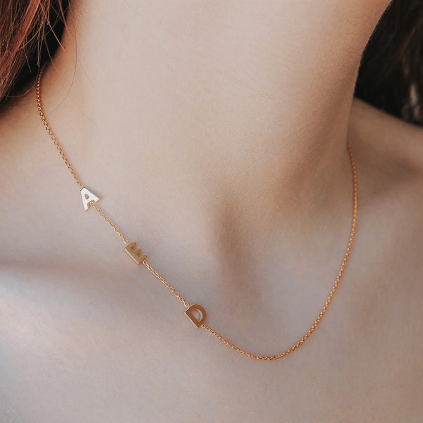 Custom Sideways Initial Necklace • Dainty Personalized Letter Pendant • Minimalist Adjustable Chain Jewelry • Perfect Gift for Her