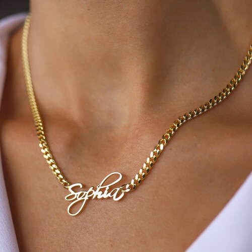 14k Name Necklace Cuban Chain Name 
