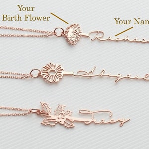 mothers day flower name necklace, mother's day gifts, Custom Dainty Birth Flower Name Gold Necklace