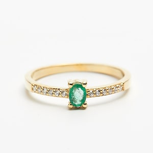 Natural Emerald Gold Rings, Green Emerald Rings, Minimalist Rings, Dainty Ring, Natural Stone Rings, Engagement Rings Birthstone Stone Rings image 1