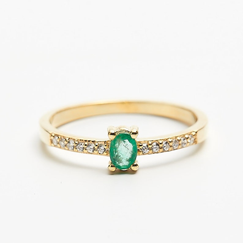 Natural Emerald Gold Rings, Green Emerald Rings, Minimalist Rings, Dainty Ring, Natural Stone Rings, Engagement Rings Birthstone Stone Rings image 1