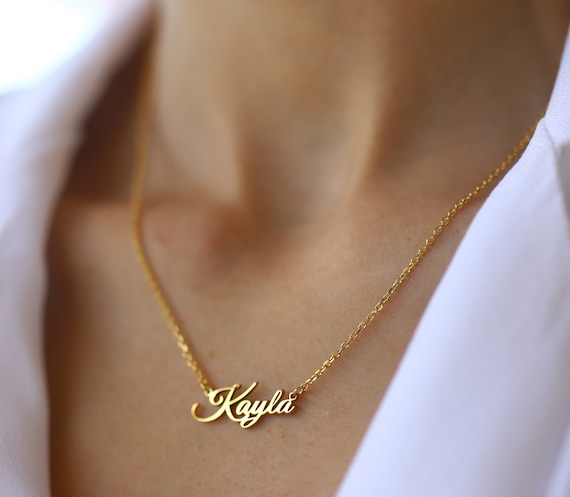 14K Cursive Name Necklace, 14K Script Name Necklace, Cursive Nameplate Jewelry, Personalized Script Gift, Dainty Custom Cursive Name CN66T4