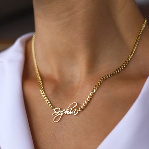 Chunky Gold Curb Chain Name Necklace: Sterling Silver Personalized Jewelry