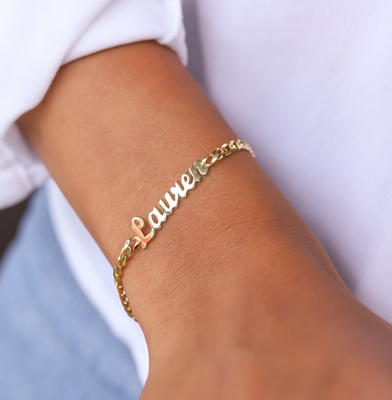 Name Bracelet Gold Name Bracelet Curb Chain Name Jewerlry Etsy
