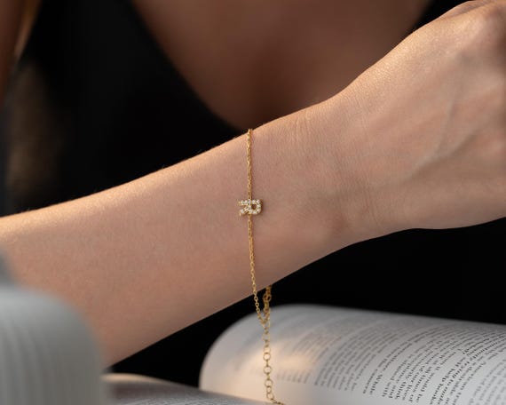 Dainty Pave Initial Bracelet: 14K Gold Vermeil, CZ Sterling Silver