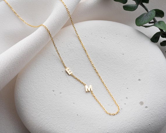 Sideways Initial Necklace, Vermeil Gold Horizontal Letter Necklace – Custom Dainty Name Jewelry – Personalized Sideways Name Gift for Her