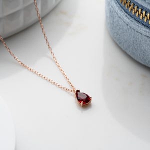 Gold Ruby Teardrop Necklace: July Birthstone Pendant, Dainty Gemstone