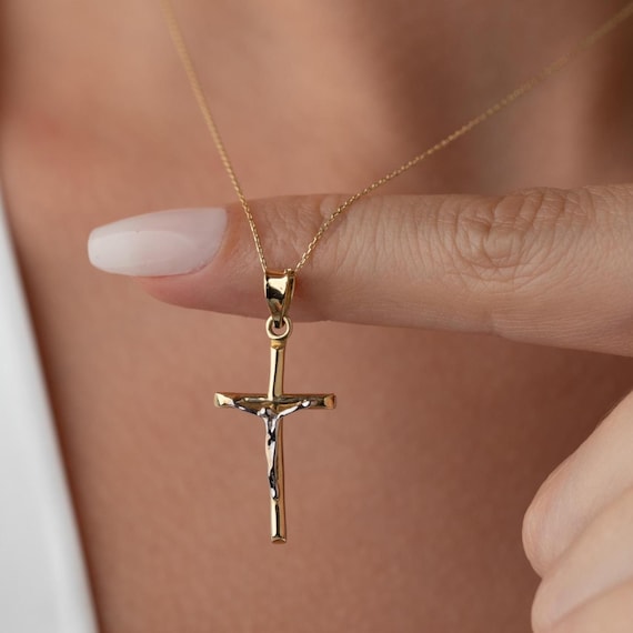 14K Solid Gold Crucifix Necklace: Fine Religious Jewelry Gift