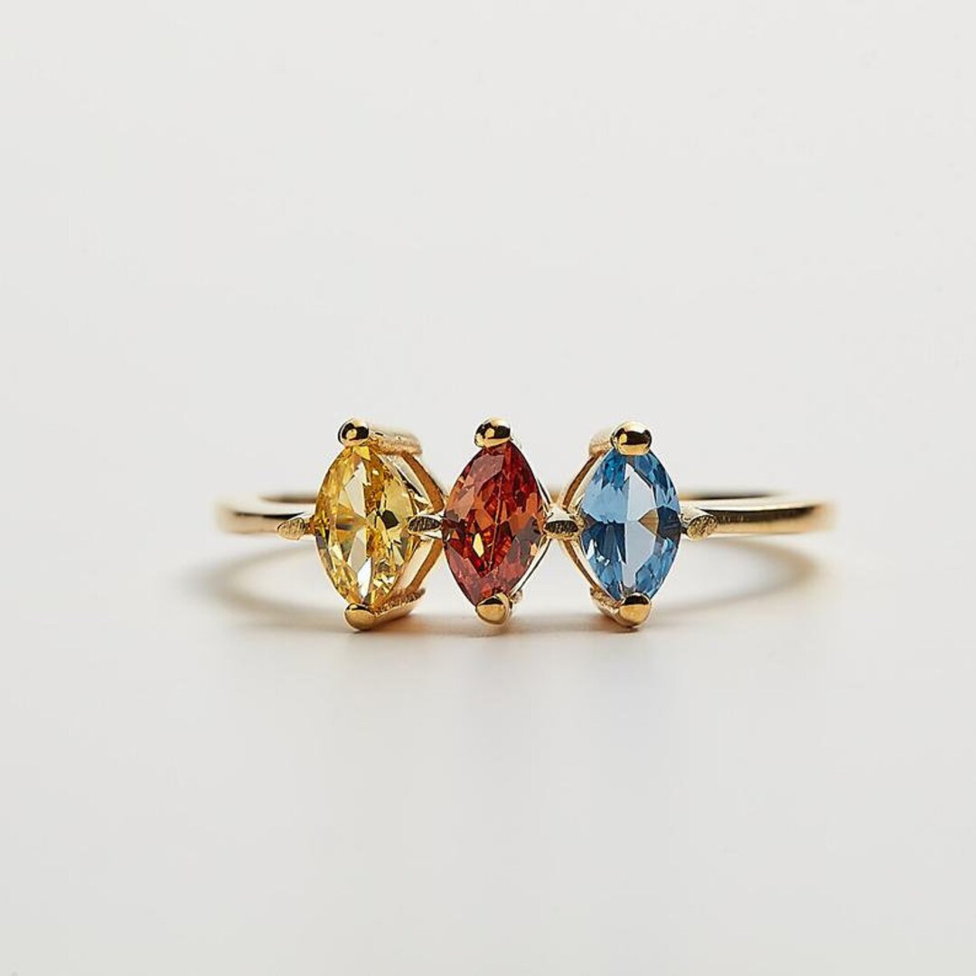 Solid Gold Birthstone Rings, 14K Gold Birthstone Rings, Family ...