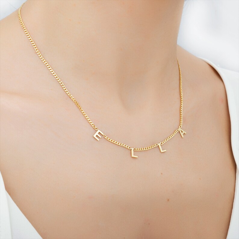 14K Gold Name Necklace 14K Custom Letter Necklace With Curb Etsy
