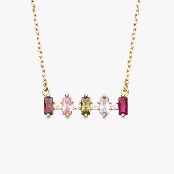 Personalized Birthstone Necklace, Gold Family Birthstone Necklace,Multi Stone Birth Month Necklace for Her, Birthstone Jewelry MS55R4
