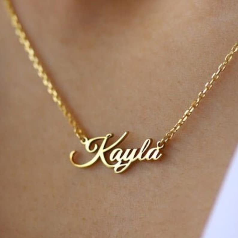 Trendy 14k Gold Name Necklace Nameplate 