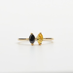 Dual Birthstone Ring: Sterling Silver CZ Gemstone, Marquise Cut