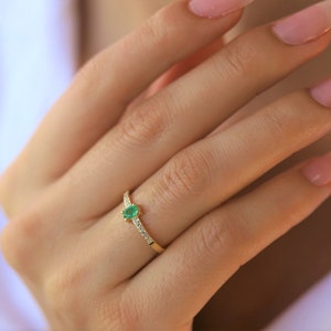 Natural Emerald Gold Rings, Green Emerald Rings, Minimalist Rings, Dainty Ring, Natural Stone Rings, Engagement Rings Birthstone Stone Rings image 6