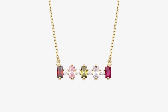 14K Solid Real Gold Family Birthstone Necklace, 14K Gold Birth Month Stone Necklace. Gold Birthstone Necklace. 14K Birthstone Jewelry BS56T4
