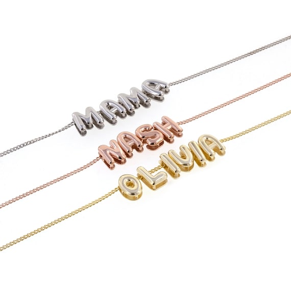 Bubble Name Necklace, Custom Bubble Initial Name Necklace, Balloon Letter Name Jewelry, 3D Letter Word Necklace, Bubble Word Necklace BB6T4