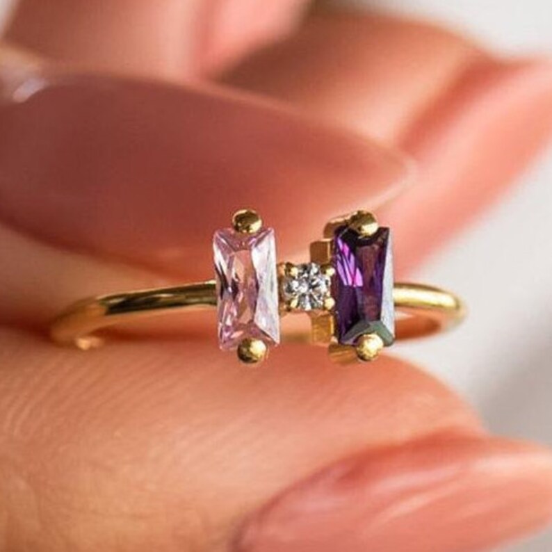 Custom Birthstone Rings, horizontal stone rings Aquamarine Rings, Personalized Birthstone Jewelry, Minimalist Birthstone Rings Gemstone Ring image 4