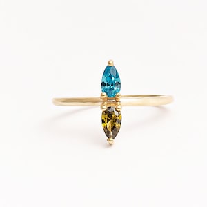 Two Stone Birthstone Ring: 14K Gold Personalized Couples Jewelry