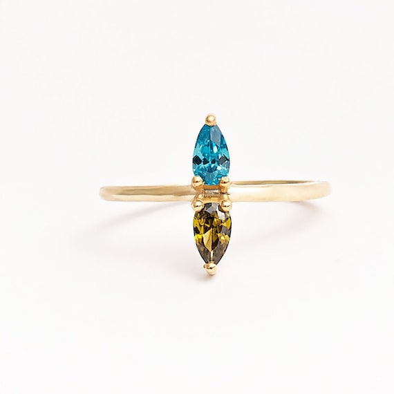 Dual Birthstone Ring, 2 Stone 14K Gold Mothers Ring, Two Birthstones Ring, Double Stone Personalized Birthstone Ring, Couples Ring TW44E2