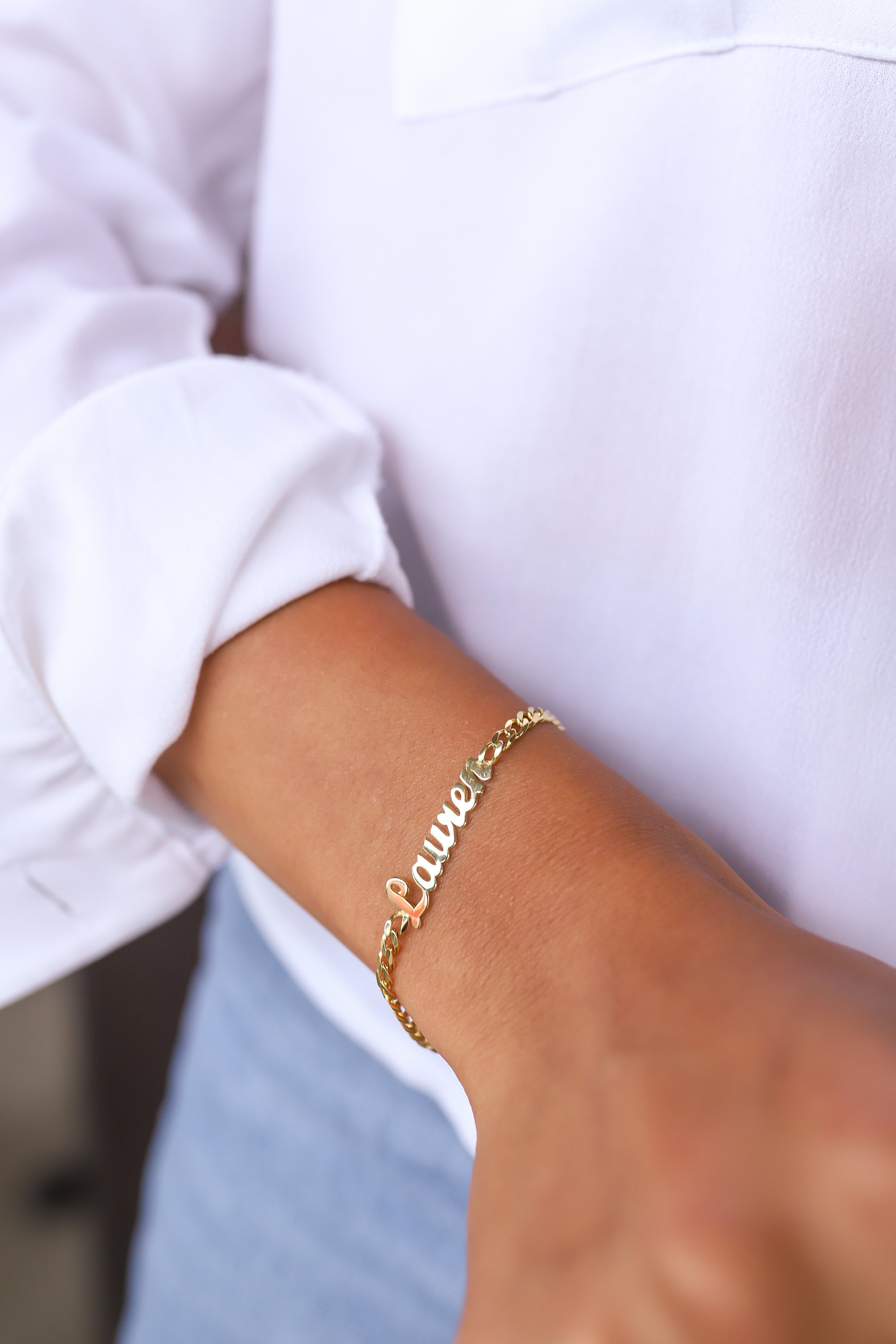 14k massief gouden naam armband-İnitial armband-letter armband-aangepaste armband-gepersonaliseerde gift-JX11 Sieraden Armbanden Schakelarmbanden 