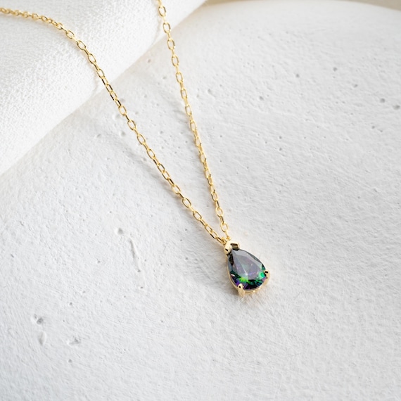 Mystic Topaz Teardrop Necklace: 14k Gold Vermeil Pendant