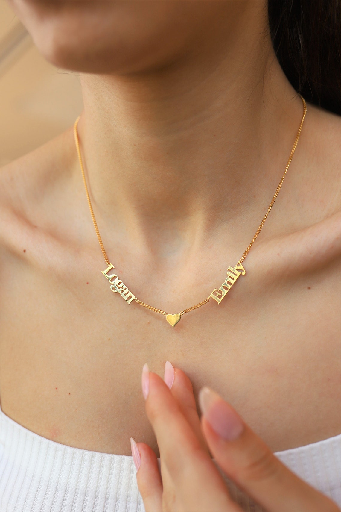 Personalized Double Names Necklace Two Name Necklace Curb Etsy