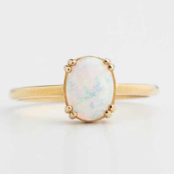 Natural Opal & Gold Ring, Natural Opal Ring 14K Gold Vermeil, Opal Oval Cut, October Birthstone Ring, Oval Opal Ring 14K Gold Vermeil