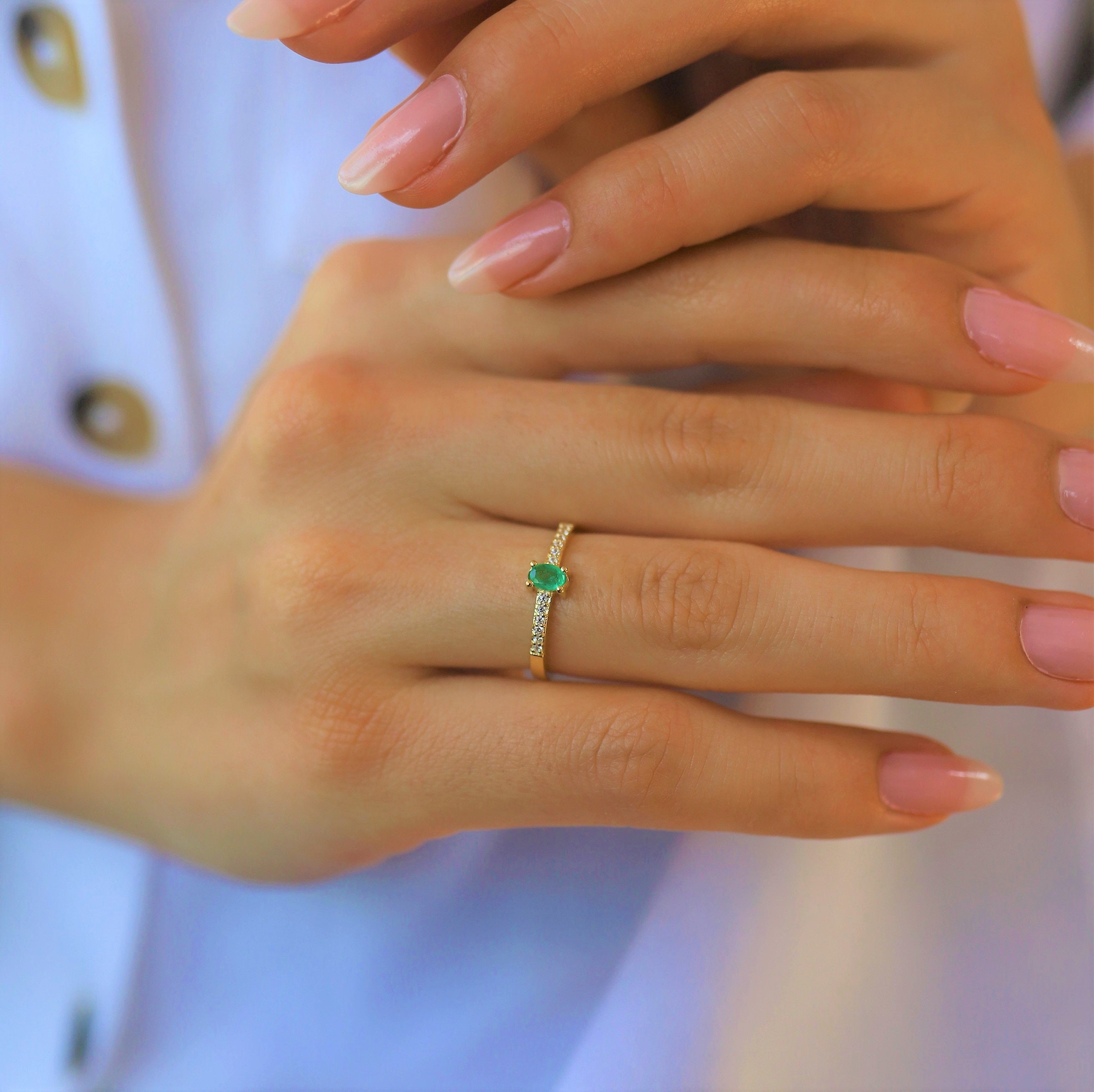 Natural Emerald Gold Rings Green Emerald Rings Minimalist | Etsy