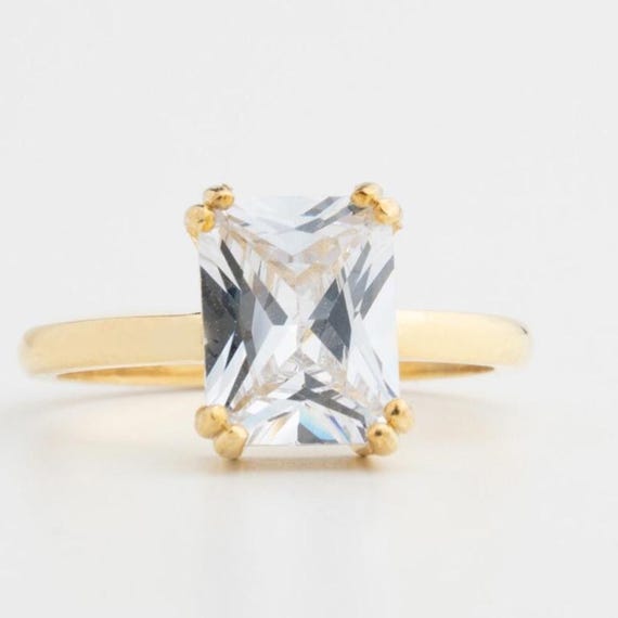 14K Gold Vermeil Princess Cut CZ Diamond Ring – Square Solitaire Gold Ring | Minimalist Diamond Fine Jewelry | Dainty Engagement Gift