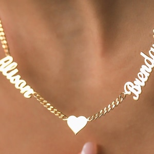 Gold Two Name Necklace: Sterling Silver Custom Curb Chain