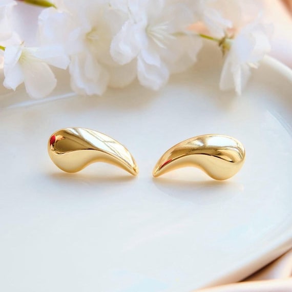 14K Gold Plated Chunky Tear Drop Earrings - Bottega Lobe Post - Statement Dupe Teardrop Dome Earrings - Gift Ideas for Women - for Her