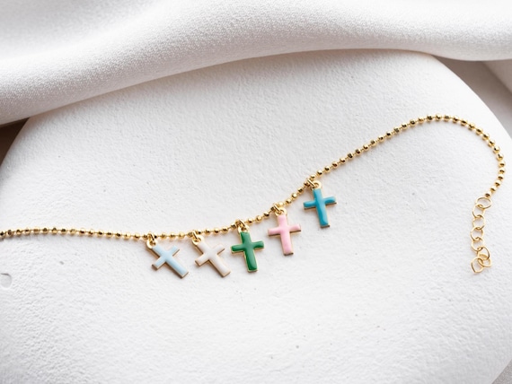 Multiple Enamel Cross Bracelet, Multiple Enamel Cross Bracelet, Colorful Multiple Cross Bracelet, Baptism Bracelet, Communion Cross Bracelet
