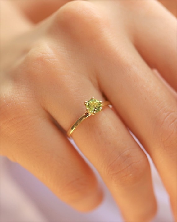 Natural Birthstone Rings, 14k Solid Gold Peridot Gemstone Rings, Gold Birthstone Rings, Genuine Peridot Rings, Solid Gold Gemstone Ring 520