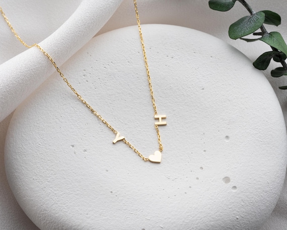 Vermeil Gold Initial Heart Necklace: Custom Couples Jewelry