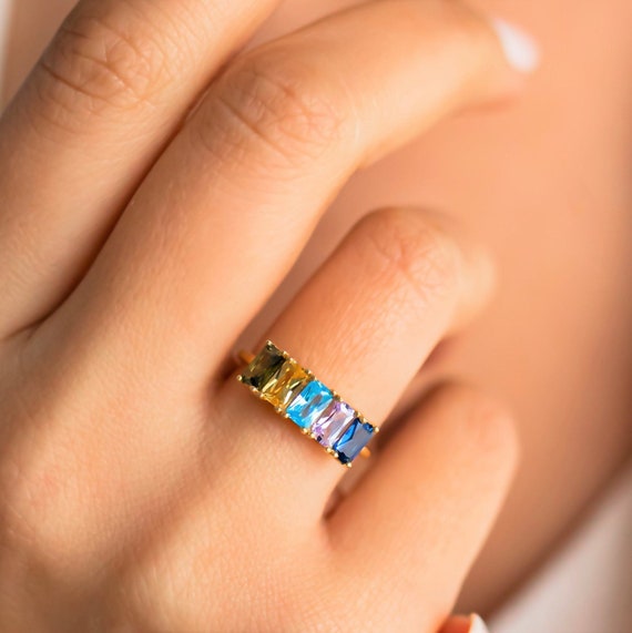 14K Gold Ring, 14K Family Birthstone Ring, Personalized Gift, 14K Birthstone Ring, 14K Gold Birthstone Jewelry, Ring For Mother's, Mom Gift