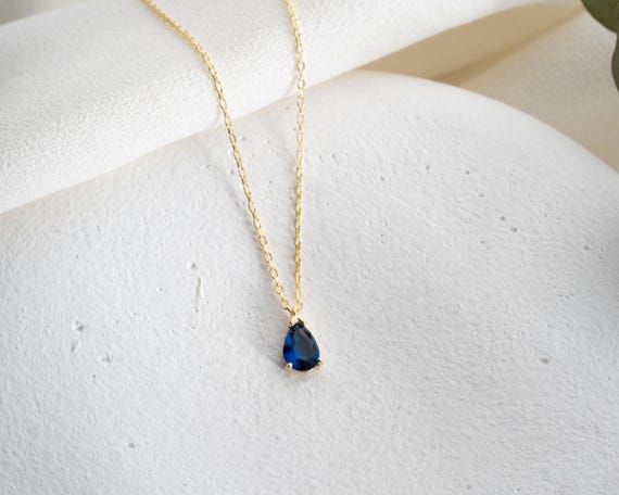 Gold Vermeil Sapphire Teardrop Necklace: September Birthstone Pendant