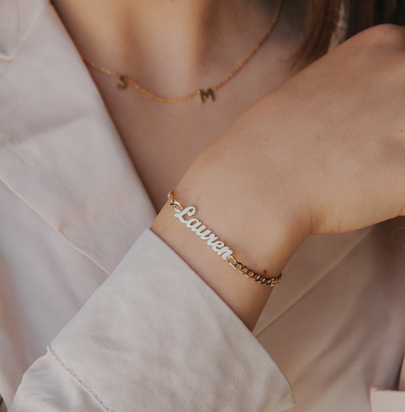 14K Solid Gold Name Bracelet Custom 