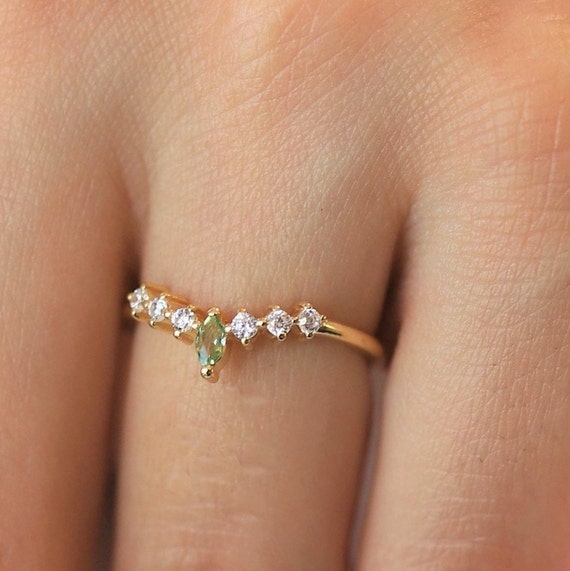 Minimalist Solitaire birthstone ring, Tiny Baguette Crystal Ring, Birthstone CZ Ring, Simple Engagement Ring, Birthstone Engagement Ring