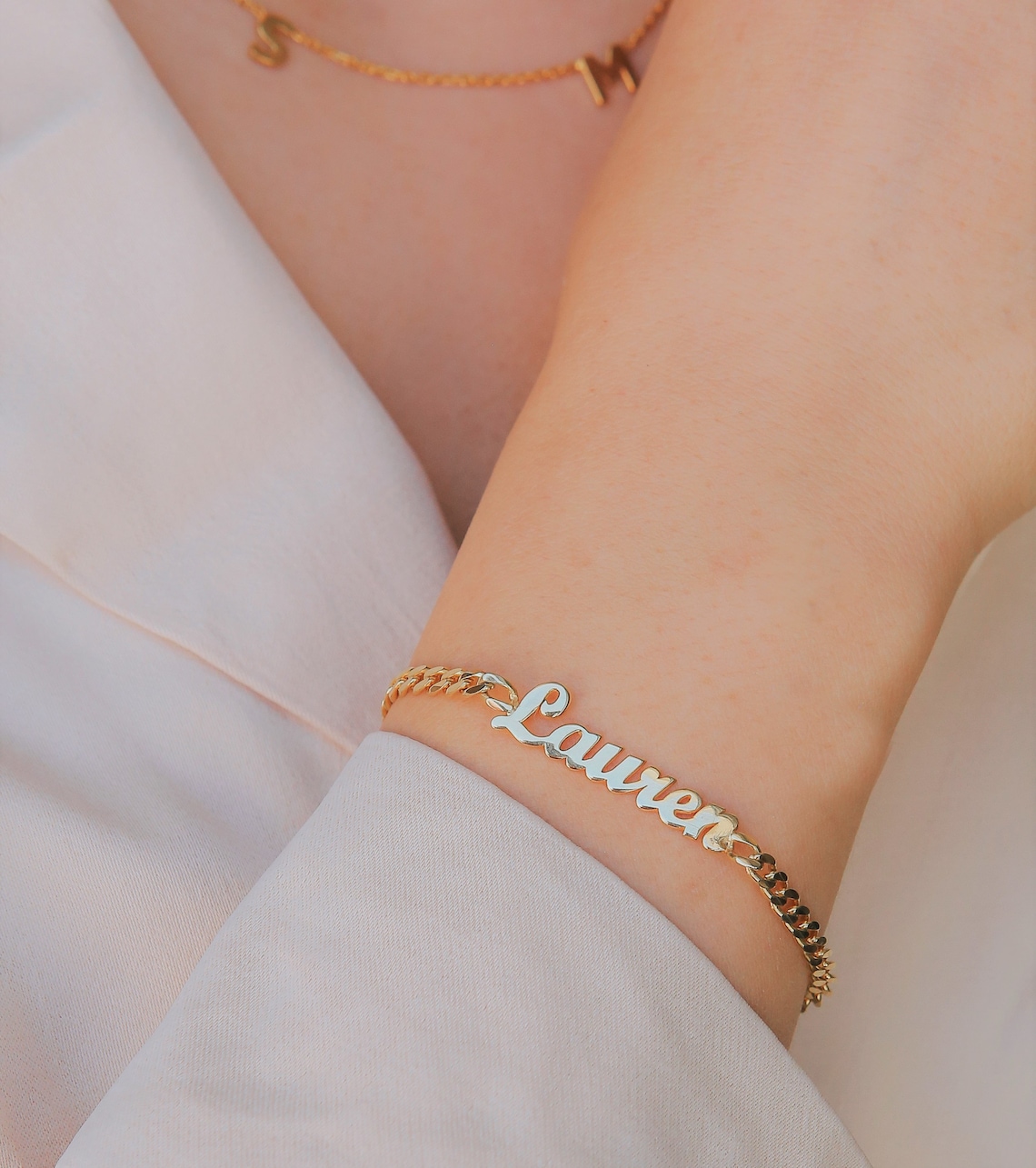 14K Solid Gold Name Bracelet Custom Gold Name Bracelet Curb Etsy