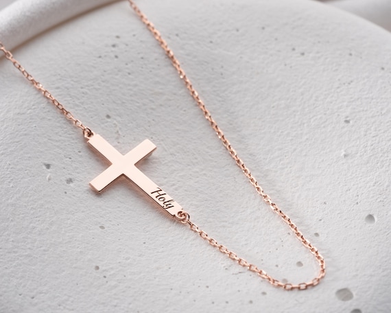 Personalized 14K Gold Vermeil Cross Necklace: Engraved Christian Jewelry