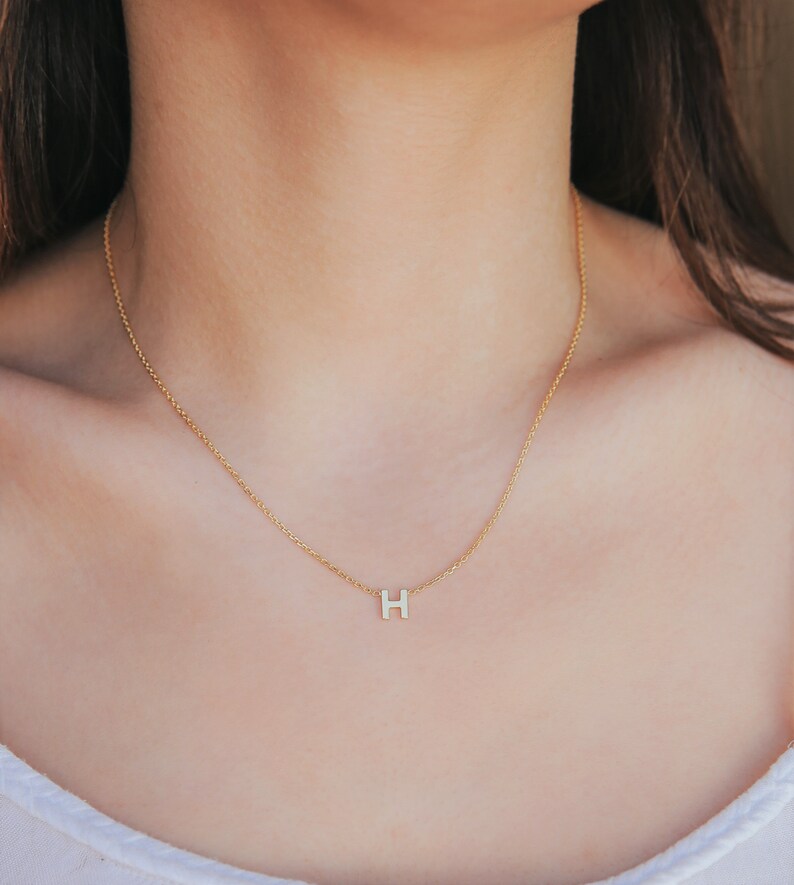 Solid Gold Initial Necklace 14K Gold Letter Necklace 14K Etsy