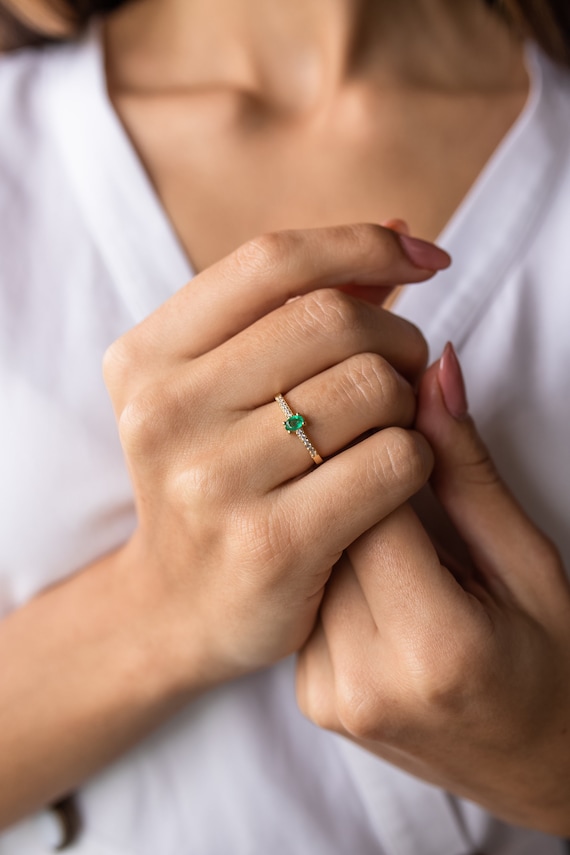 Elegant Emerald Ring, May Birth Stone Emerald Ring, Sparkly Emerald Birth Month Stone, May birthstone ring, Emerald Engagement Ring EM77Y6
