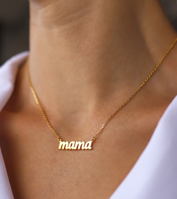 14K Mama Script Necklace Solid Gold Mama Necklace Mother