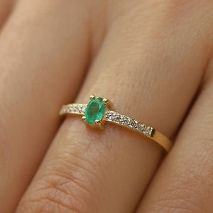 Natural Emerald Gold Rings, Green Emerald Rings, Minimalist Rings, Dainty Ring, Natural Stone Rings, Engagement Rings Birthstone Stone Rings image 9