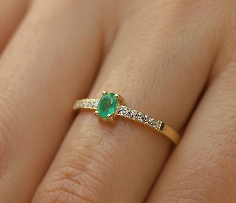 Natural Emerald Gold Rings, Green Emerald Rings, Minimalist Rings, Dainty Ring, Natural Stone Rings, Engagement Rings Birthstone Stone Rings image 9