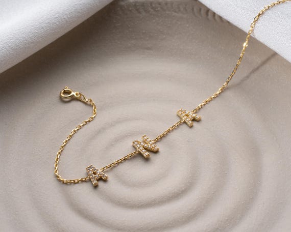 Custom Pavé CZ Initial Bracelet: 14K Gold Vermeil Sterling Silver